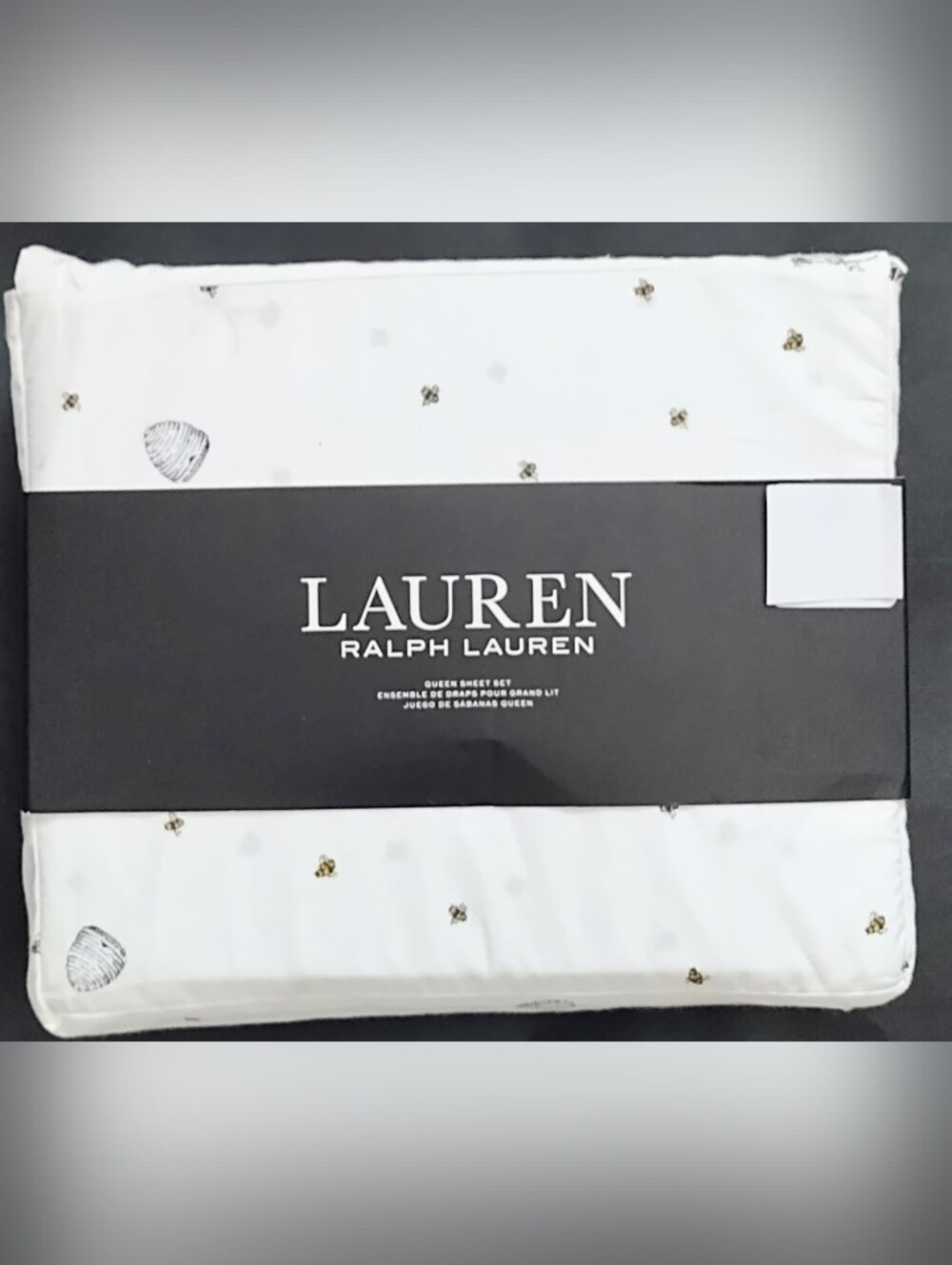 Ralph Lauren Queen Cotton Sheet Set HONEY BEE HIVE on white